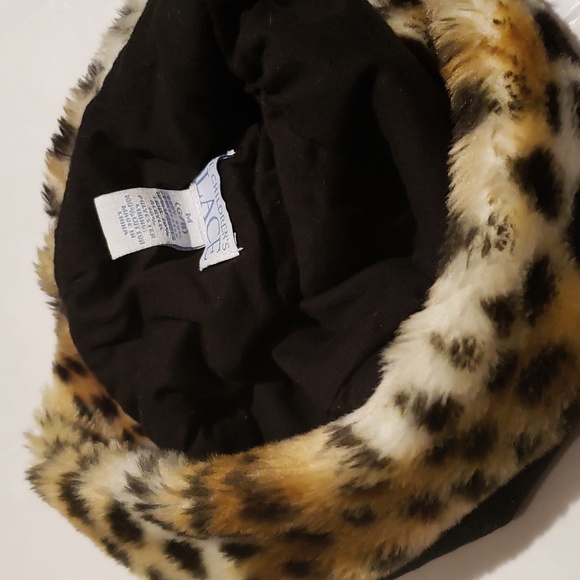 Children's Place Leopard Faux Fur Trim Girls velour hat lined BLACK Warm Soft - Picture 3 of 10